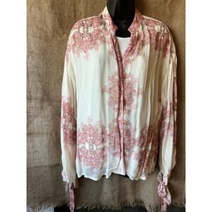 Anthropologie Forever That Girl sheer cream and pink floral femme blouse large